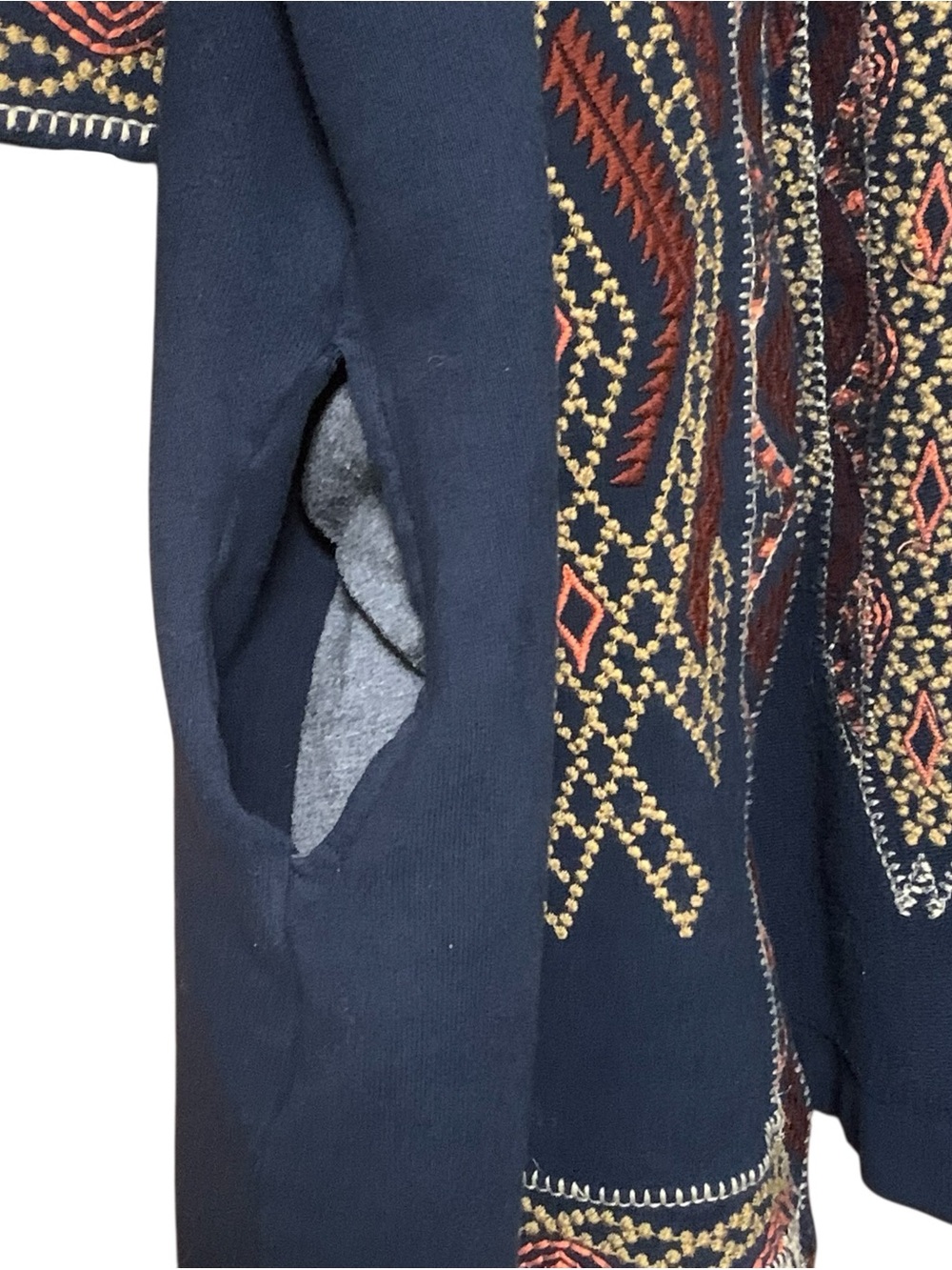 Johnny Was Open Cardigan L Embroidered Blue Boho Festival Aztec Southwest 3/4 - Picture 7 of 12